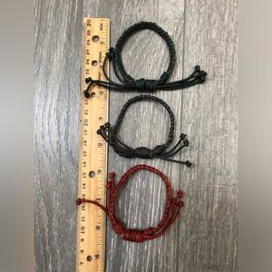 Set of 3 genuine leather braided bracelets cinched closure red blue green